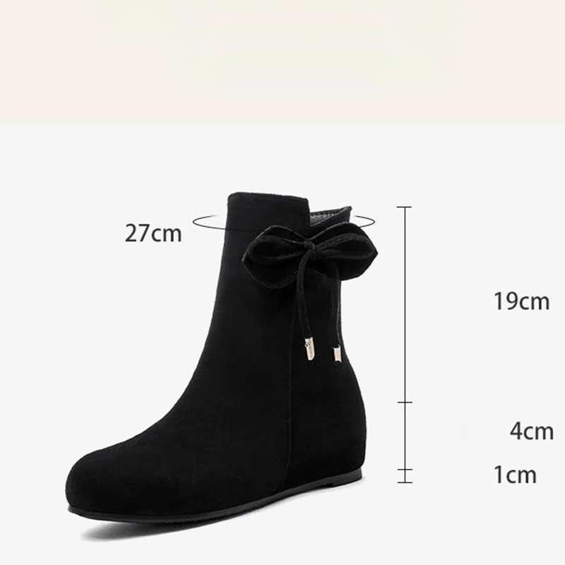 REAVE CAT Flock Suede Women Ankle Boots Round Toe Wedges 3cm Bowknot Size 41 42 43 Leisure Soft Dating Bota image 2