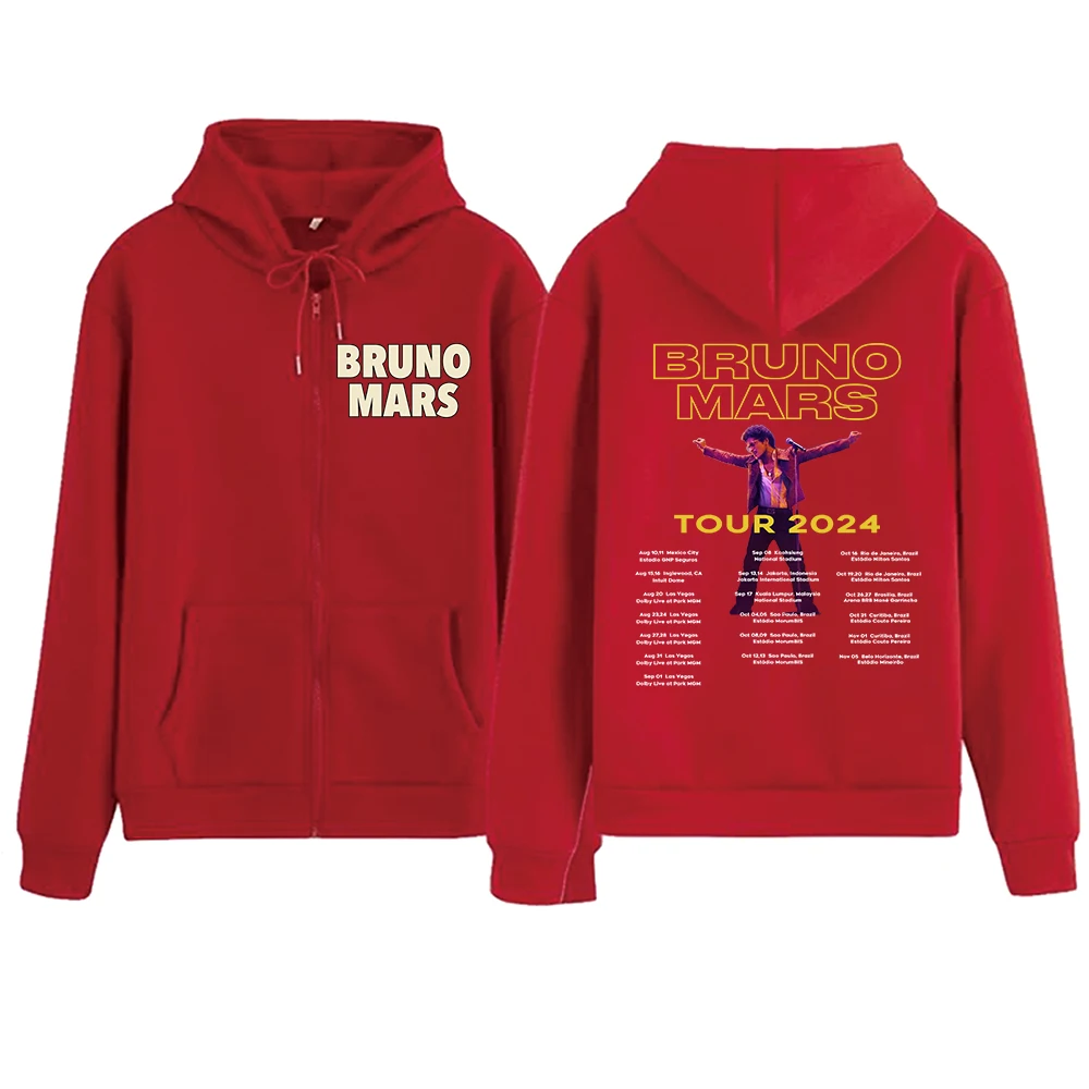 Bruno Mars Tour 2024 Zipper Hoodie Harajuku Pullover Tops Sweatshirt Streetwear Fans Gift