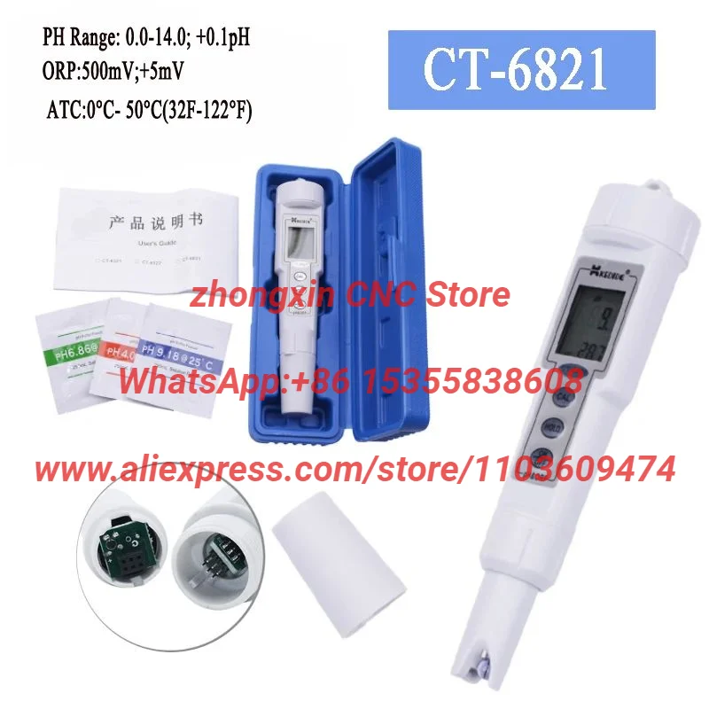 CT-6821 Automatic Tool Calibration Digital Waterproof PH & ORP Meter Portable Pen Type Range 0.0 +/-500mV Water Analyzer Control