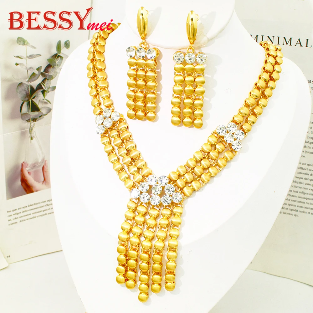 2026 New Tassel Jewelry Set For Women Crystal Rhinestone Necklace Earrings Bracelet Ring African Bridal Wedding Party Gift