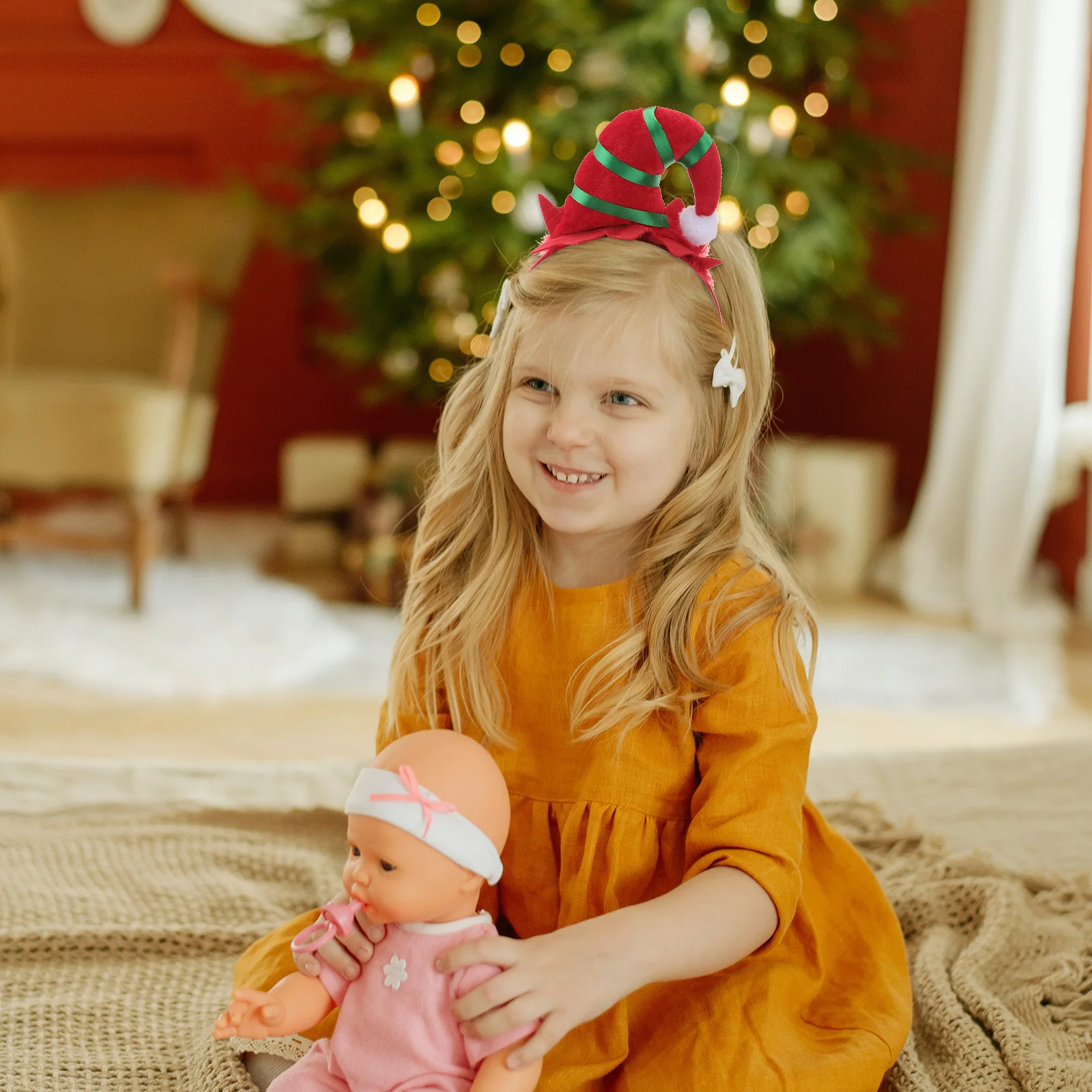 

2Pcs Christmas Headdress with Red Green Horns Hair Accessories for Girls Cute Festive Headwear Day Beach Carnival