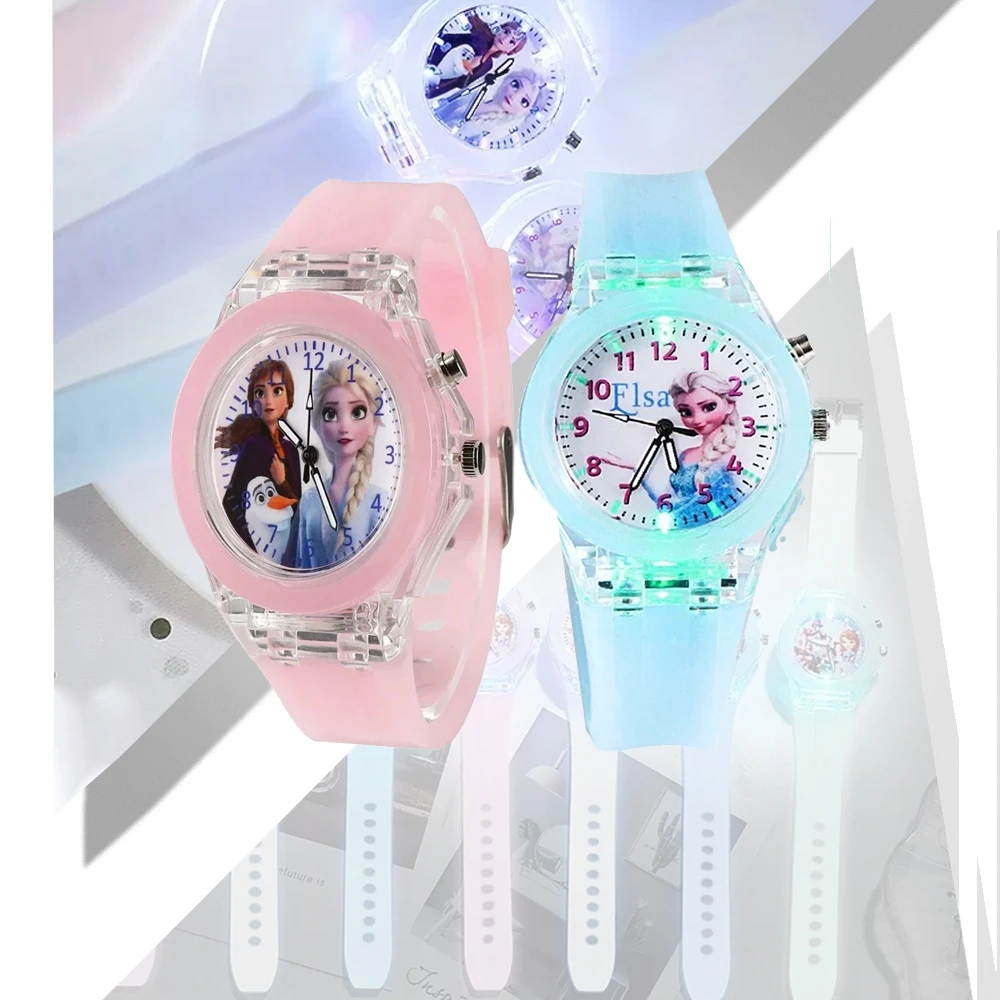 Mechanical Watch cartoon Pattern Led Glowing Flash Children Watch Toys Fashion Leather Quartz Wristwatch Christmas Gifts for Kid