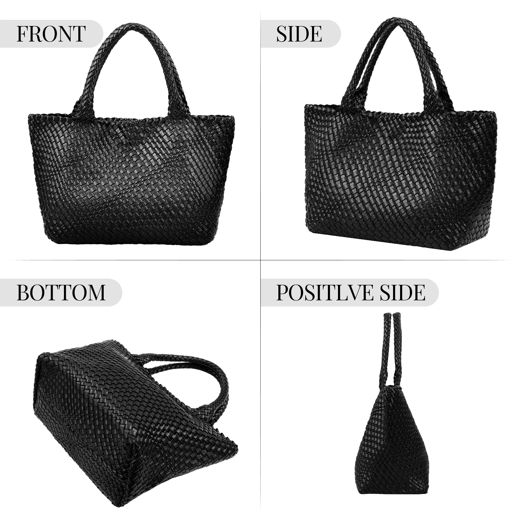 Woven Bags for Women Fashion Top Handle Shoulder Bag Soft Vegan Leather Work Shopper Summer Beach Travel Tote Bag with Purse