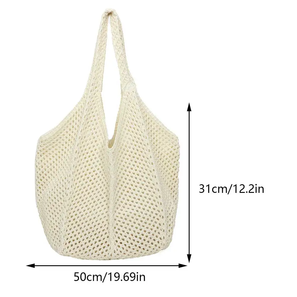 Damska torba z dzianiny Szydełkowa torba na ramię Duża wydrążona torba na ramię w jednolitym kolorze Tkana torba na ramię Lady Summer Beach Mesh Bag