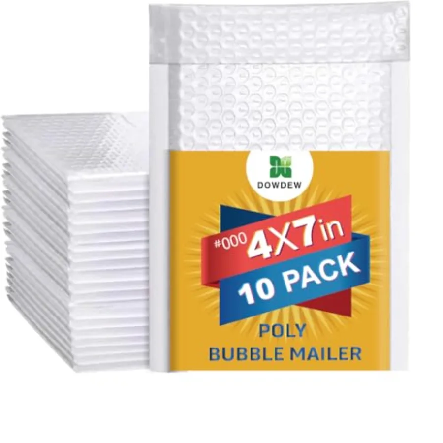 

Water Resistant Bubble Envelope Mailers 10 Pack 4 inch x 7 inch White Poly Padded Self Sealing Cushioned Shipping Bags for Pack