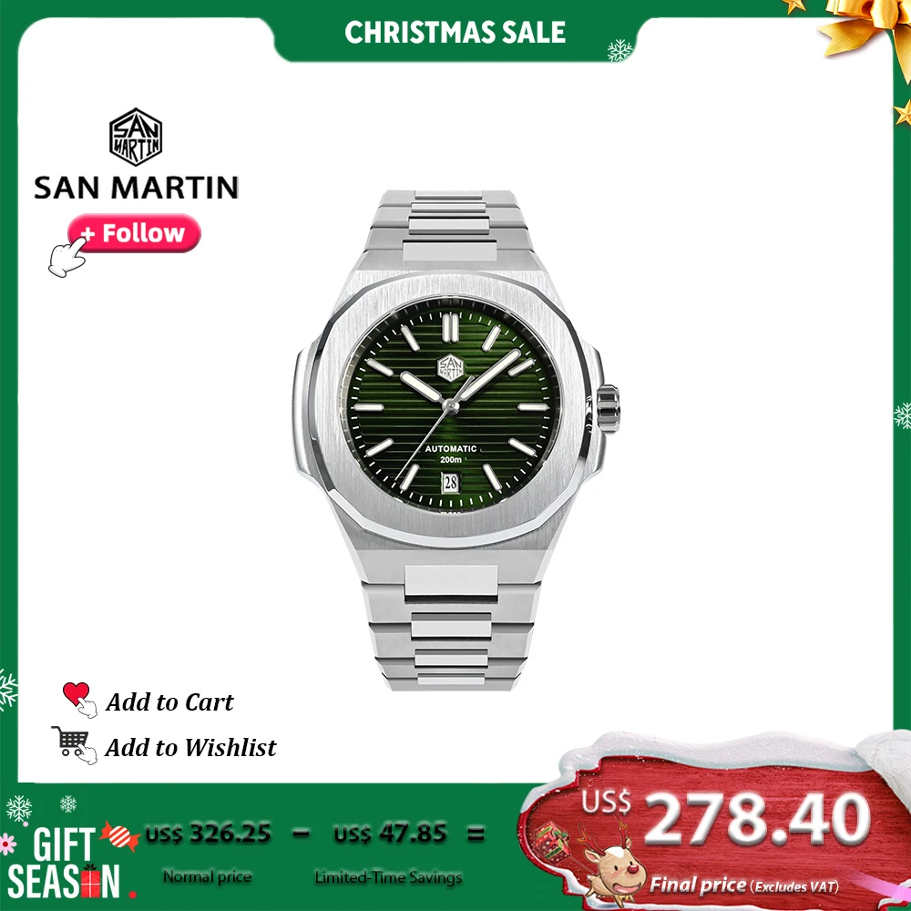 

San Martin 43mm Luxury Business Men Watch Stainless Steel PT5000 Automatic Mechanical Watches Sapphire Waterproof 200m SN0075