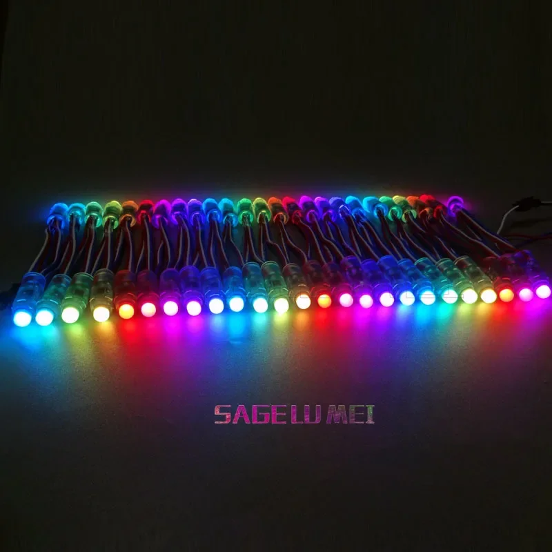 50pcs DC 5V 12V WS2811 IC RGB LED Module Green/Black Wire 12mm Full Color IP68 Outdoor Waterproof Advertisement LED Pixel Light