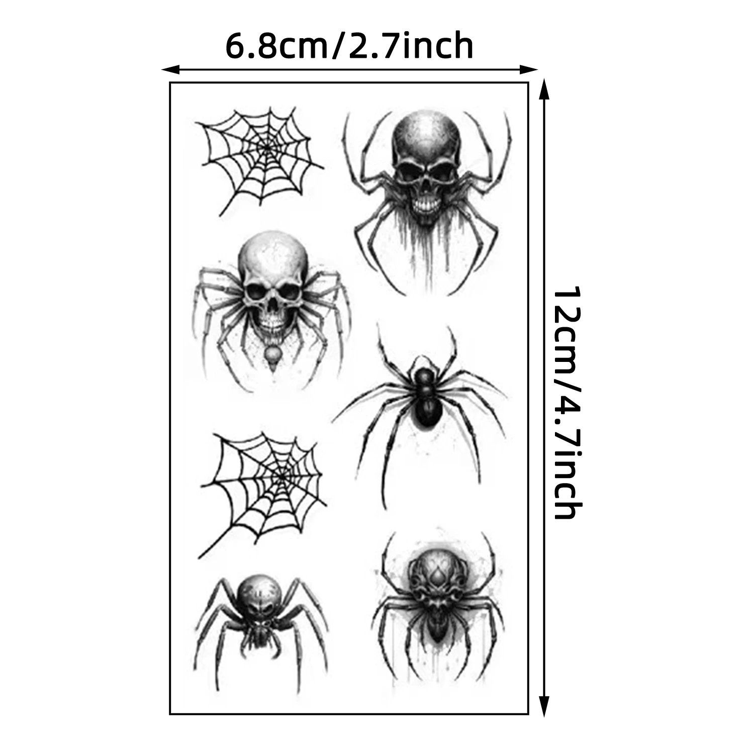 10 Halloween Spider Tattoo Stickers, Spider Web and Skull Pattern Temporary Tattoo Stickers, Waterproof Imitation Tattoo Stickers, Suitable for Halloween Parties, Masquerade Balls