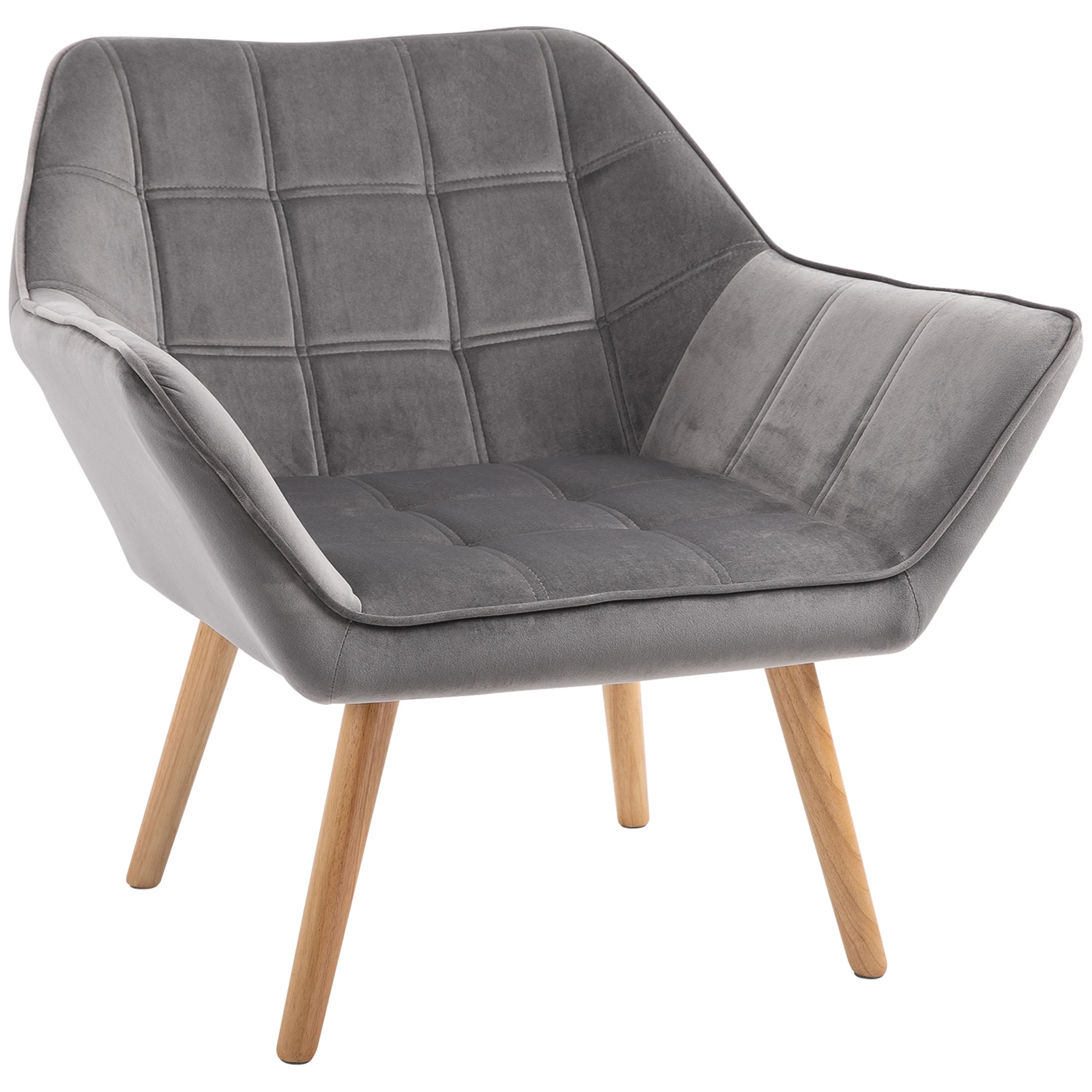 HOMCOM Butaca de Salón Moderna Tapizado en Terciopelo con Asiento Ancho Patas de Madera Sillón Relax para Sala de Estar