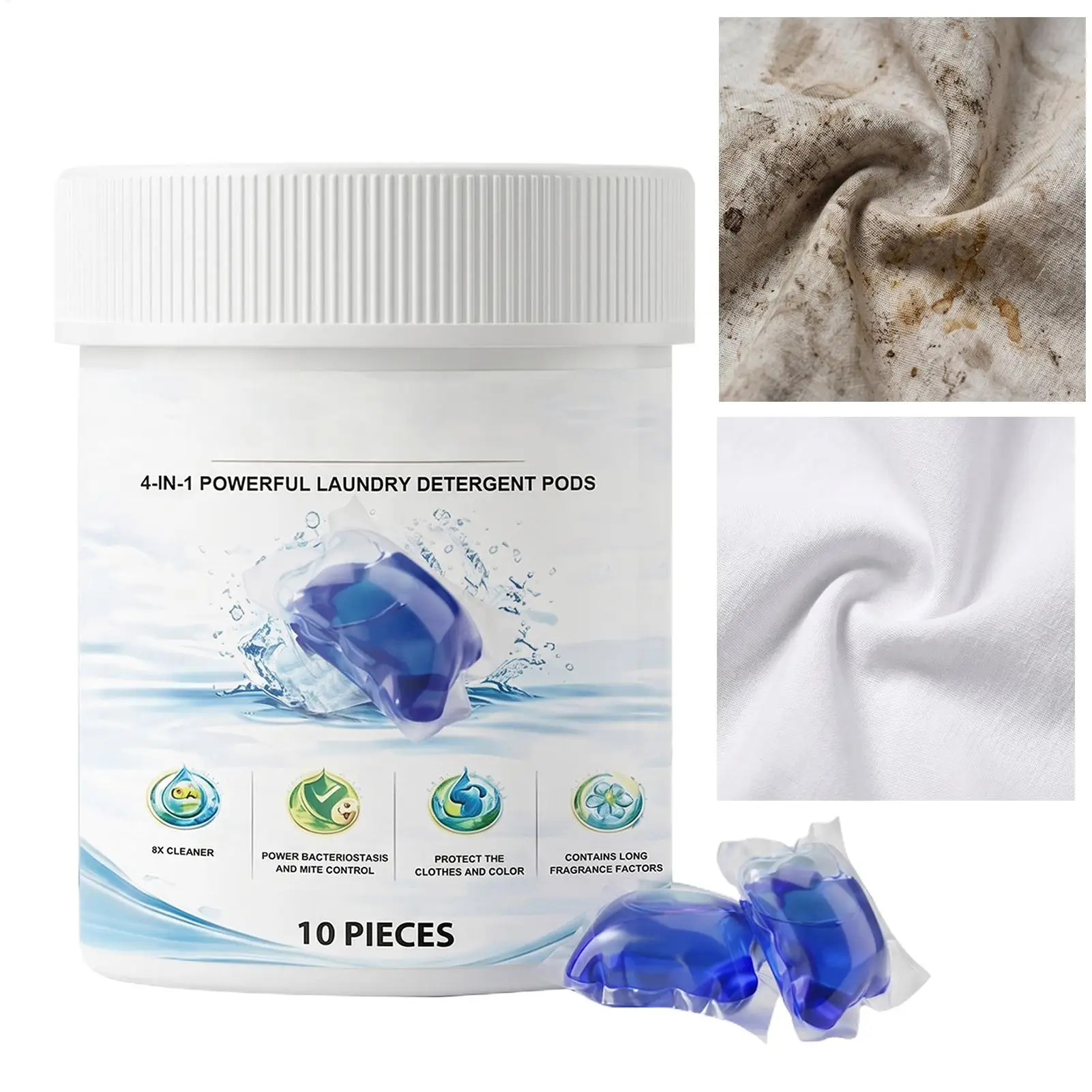 Clothes Detergent Pods 10 Count Stain Remover Pacs Washing Machine 4 in 1 Laundry Capsule for Home Travel Dorm Bathroom