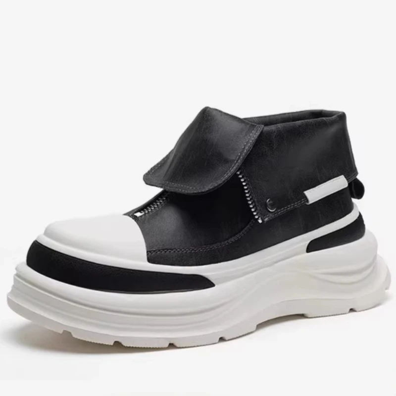 High Top Board Shoes for Men's England Trendy Brand Thick Soled Height Increasing Shoes Fabric Leather Comfortable Casual Shoes