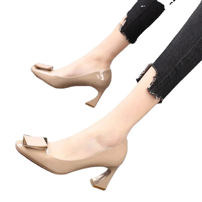 Women Pointed Toe Chunky Platform Pumps Single Shoes Spring Autumn High Heels Woman Ankle Buckle Thick Heeled Party Shoes