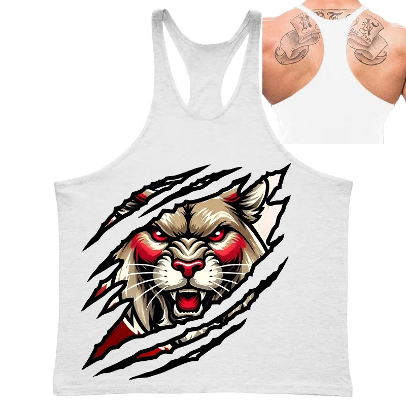 Мужской жилет-стрингер с рисунком Fierce Panther для тренажерного зала и фитнеса, майка-борцовка, дышащая, стильная, удобная, для бодибилдинга и тренировок