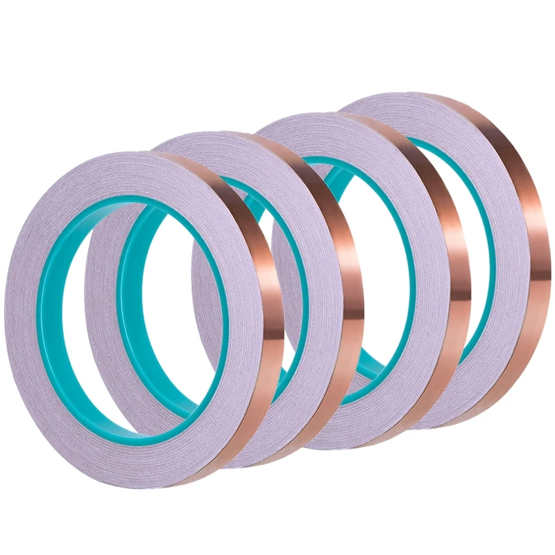 Copper Foil Tape with Double-Sided Conductive - EMI Shielding,Stained Glass,Soldering,Electrical Repairs,0.25 Inch,4Pcs