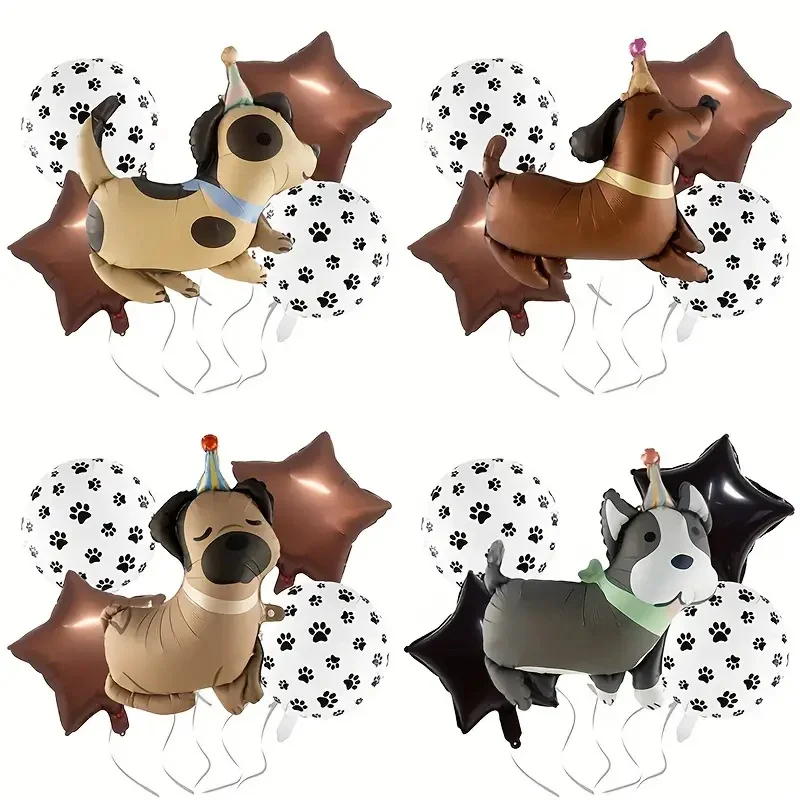 5PCS Dog Themed Balloon Set Husky Dachshund for Adult Child Birthday Anniversary Party Decoration Supplies Baby Showers