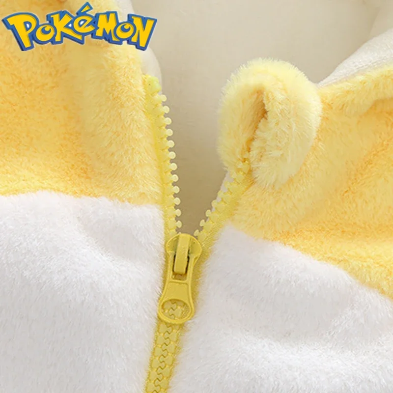 Pokemon Pikachu children\'s one-piece clothes winter baby out warm plus velvet Kawaii Japanese animation around birthday gift