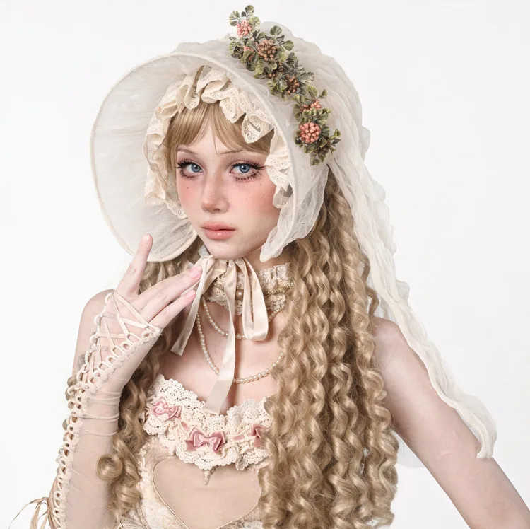 Broken Bone Original Design European Retro Elegant Lolita Sweet Florals Sashes Lace Country Round Fedoras Halloween Mesh Hat