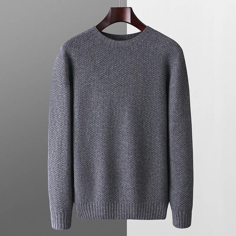 Fall/Winter New 100% Pure Merino Wool Sweater Men\'s Crewneck Pullover Fall/Winter Thin Solid Color Sweater Versatile Basics