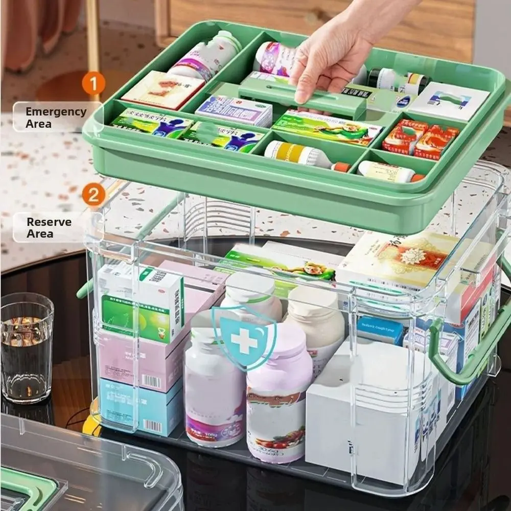 

Double Layers Medicine Storage Box Plastic with Handle Medicine Box Compartment Moisture-proof Multifunctional Storage Box