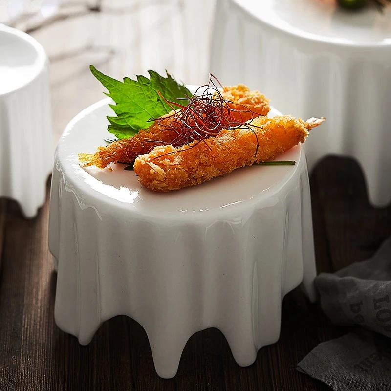 Table Shape White Ceramic Restaurant Tableware Western Bowl Dessert Plate Hotel Steak Salad Cake Kitchen