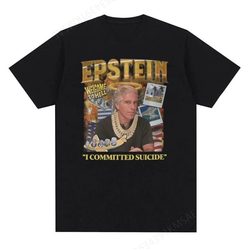 Funny Jeffrey Epstein Meme Graphic T-shirts Men Clothing Vintage Harajuku Gothic T-shirt Unisex Summer Oversized Cotton T Shirt