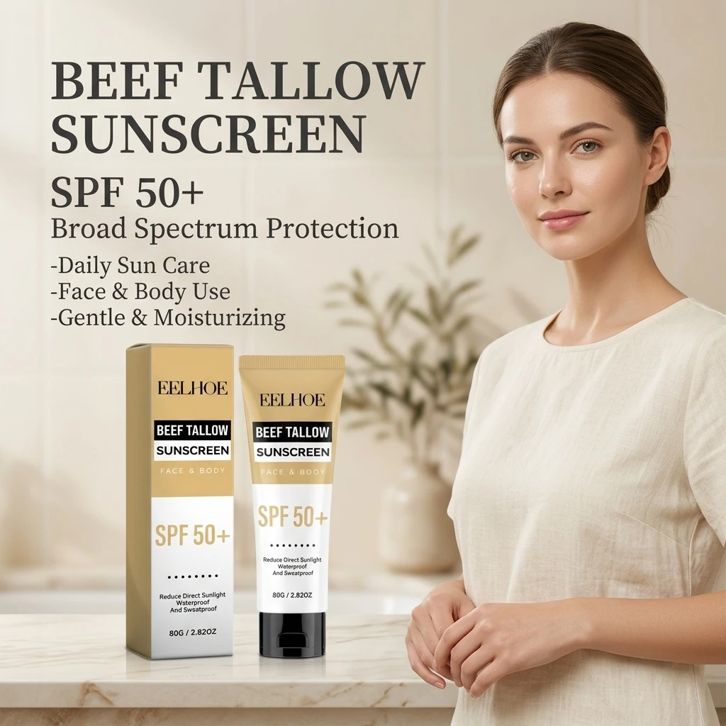 

Beef Tallow Sunscreen SPF50+ Moisturizing Form Sunscreen Barrier UV Protection Refreshing Brightening Face & Body Sunblock Cream