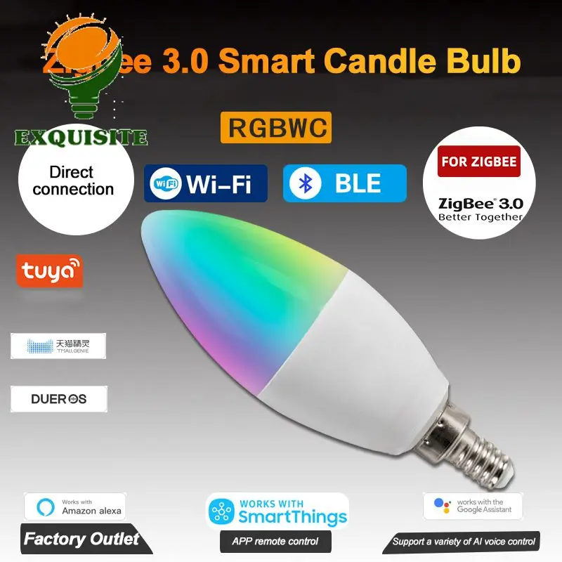 

Led Bulb Tuya Smart Candle Bulb 3.0 Smart Home Works With Alexa Home E12 E14 Rgbcw 5w Voice Control