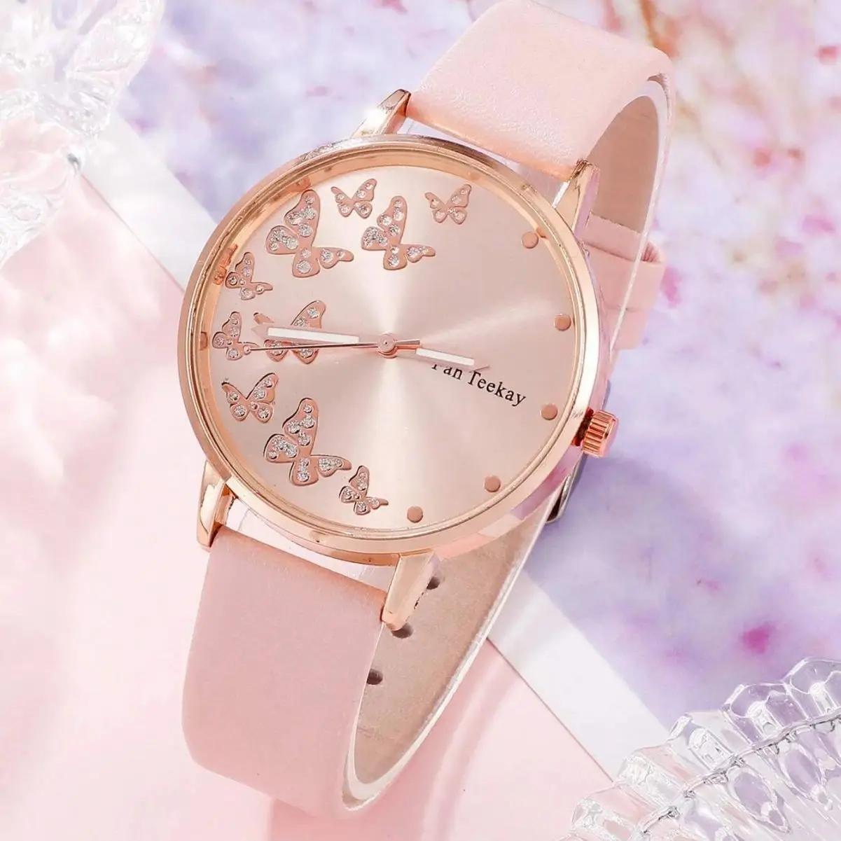 Luxury Butterfly Dial Women's Watch Bracelet Set Delicate Leather Quartz WristWatch Clocks Montre Femme Relojes Ladies Watch