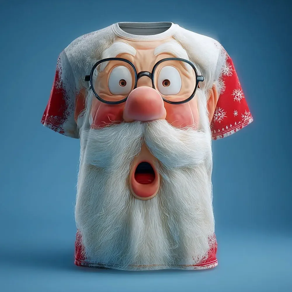

Christmas Men's 3D Print T-Shirt Cartoon Santa Claus Graphic Design Casual O-Neck Tee Shirt 2025 Summer Autumn Trendy Tops