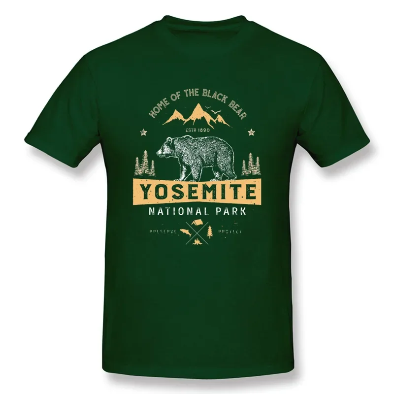 Stay Wild Forest Mountain Bear Tshirts Yosemite National Park California Animal Printed Men's T Shirt Cotton Custom Clothes