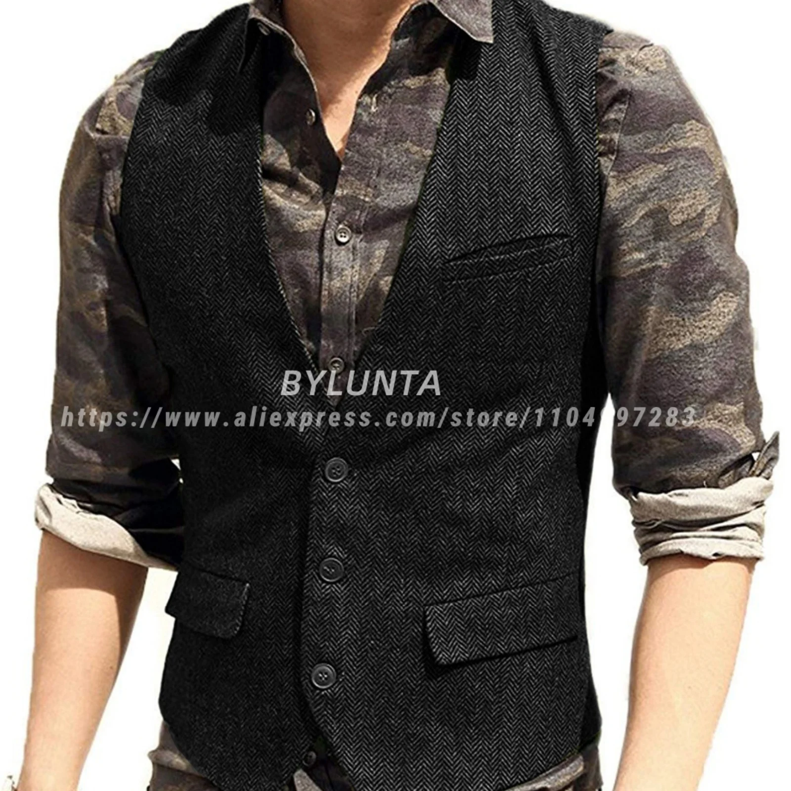 Gilet da uomo Grigio scuro Colletto sartoriale Gilet da lavoro in tweed di lana da sposa Giacca Casual Slim Fit Gilet Steampunk
