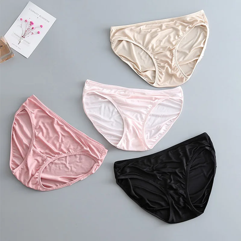 New Women Mulberry Silk Briefs Low Waist Lingerie Female Seamless Underwear Breathable Comfortable Solid Color Panties