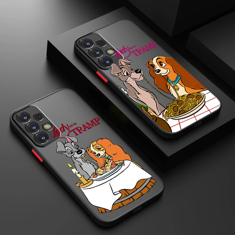 Disney Lady and the Tramp For Samsung A53 A52 A33 A32 A51 A71 A21S A13 A73 A50 A22 A12 A72 5G Frosted Translucent Phone Case