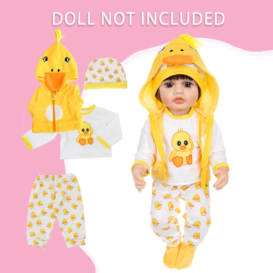 Doll Clothes 22Inch/55cm Cute Yellow Duck Jacket Hoodie Pants Baby Born Doll Rebirth Doll Clothes Accessory Doll Girl Gift