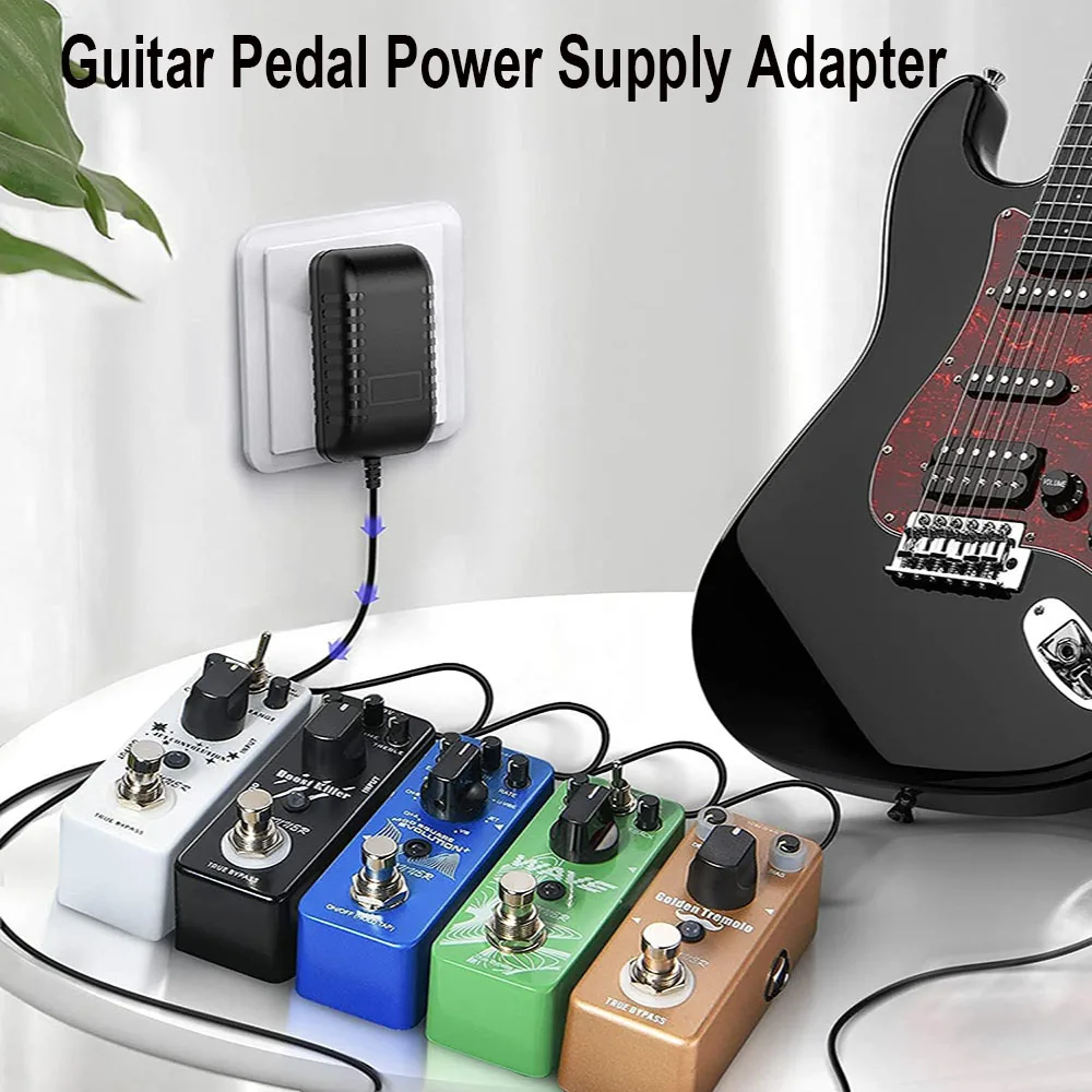 Блок питания для гитары 9 В постоянного тока, адаптер для настенного зарядного устройства переменного тока с 5-сторонней маргариткой и цепочкой, совместим с большинством педалей эффектов
