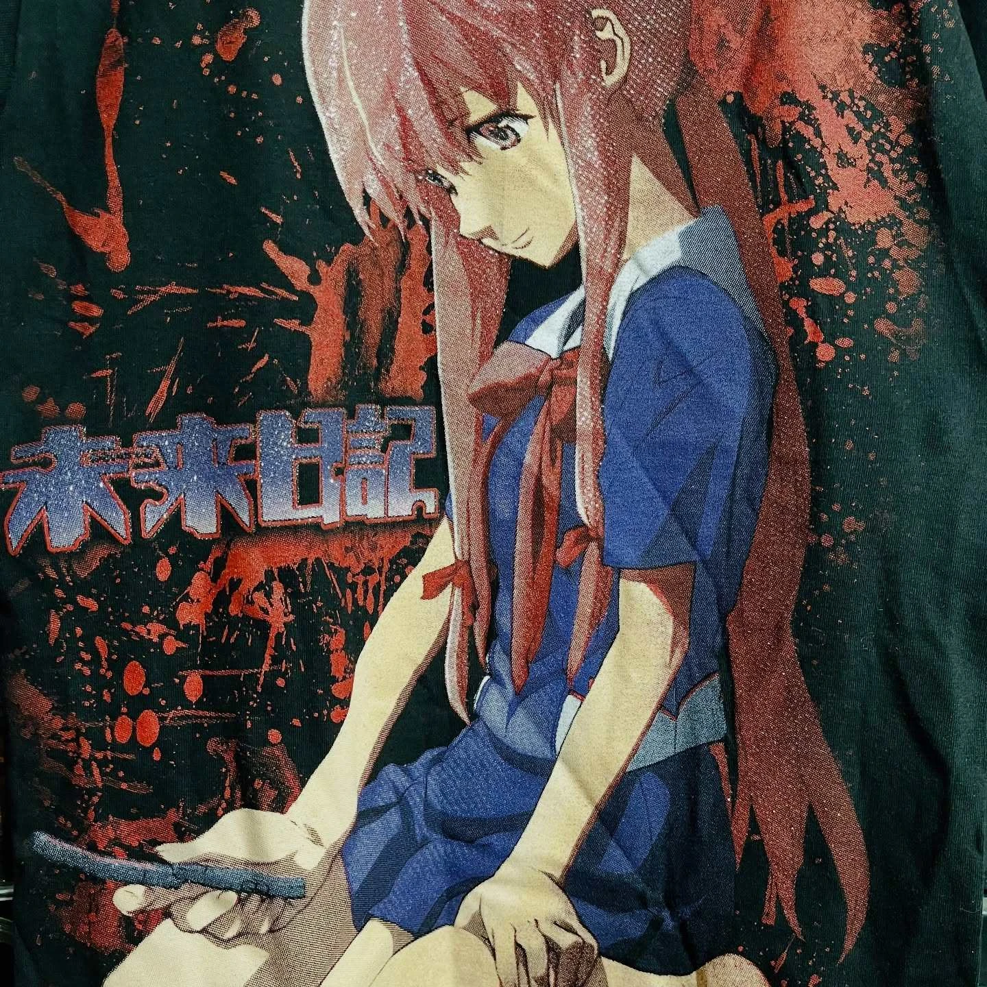 Anime Girl Character Graphic T‑Shirt Blood Splatter Art Print Black Short Sleeve Unisex Casual Streetwear Otaku Tee Tops