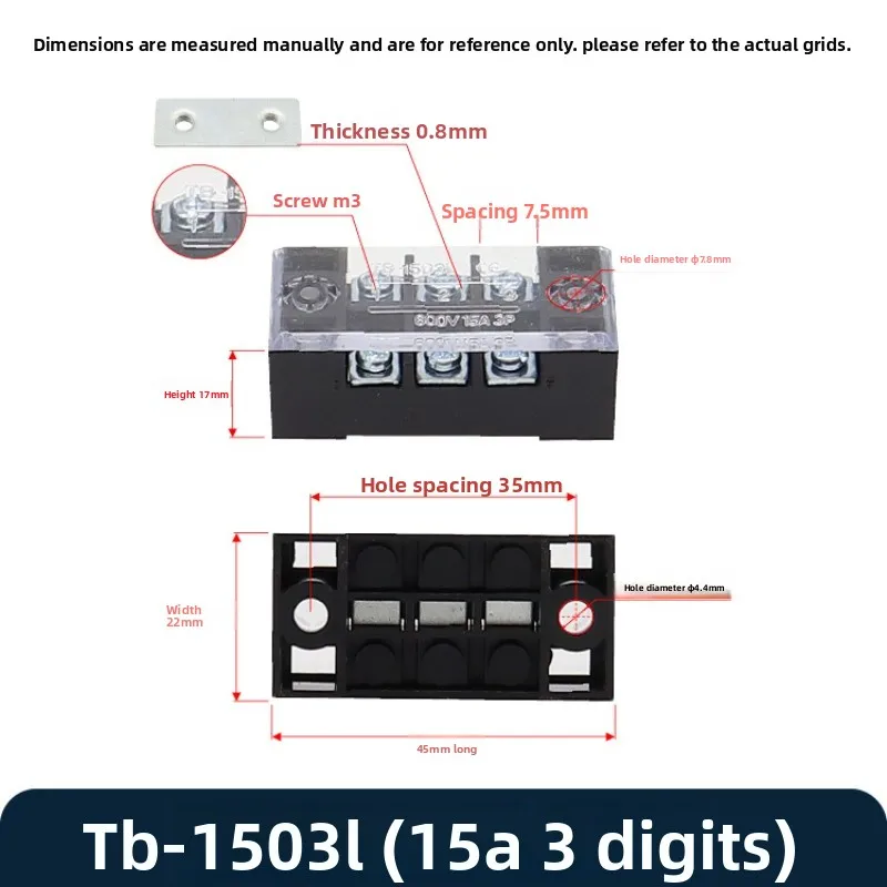 600V 15A Barrier Strip Terminal Block Wire Connector TB-1503 TB1504 TB1505 TB1506 TB-1510 TB-1512