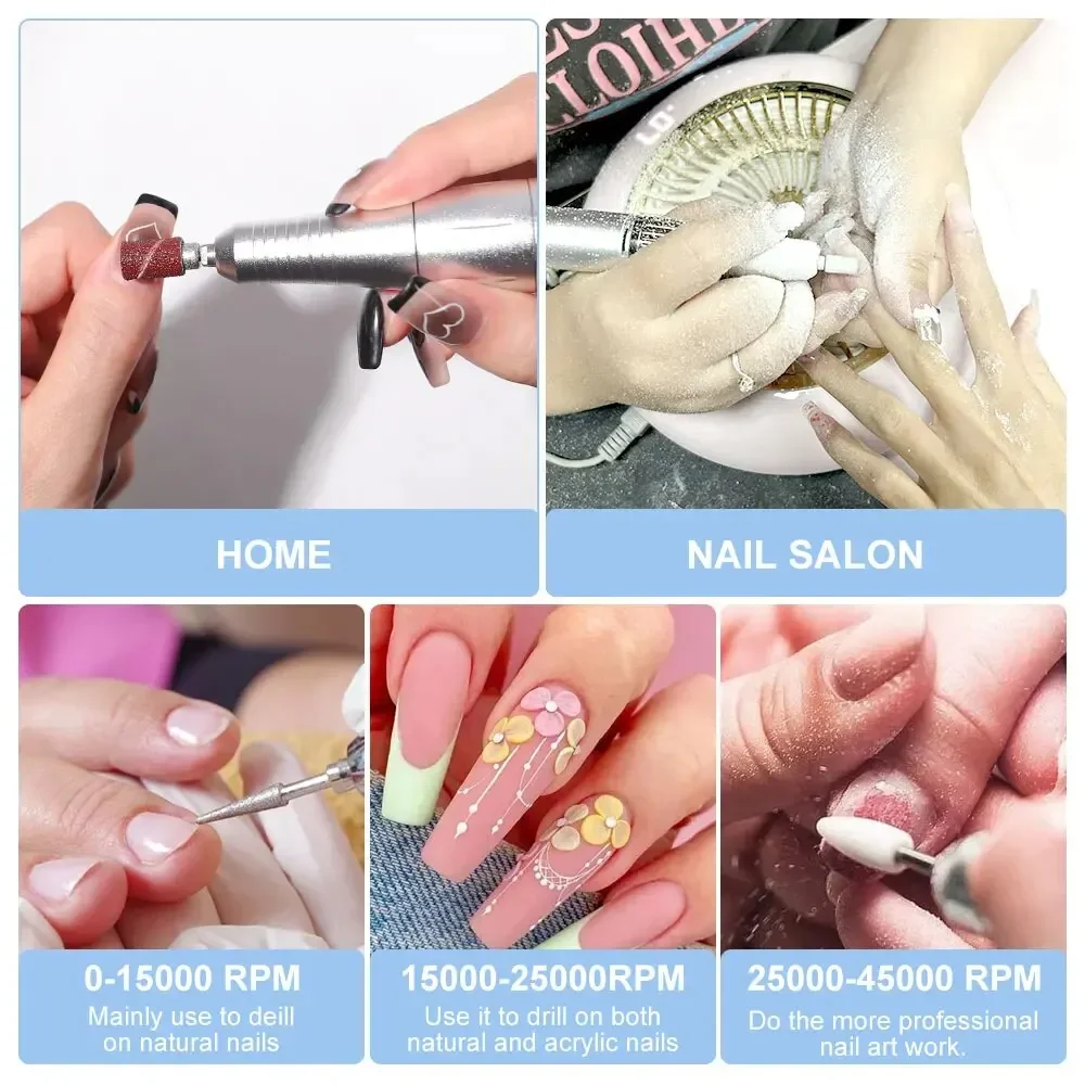 Portátil Nail Drill e lâmpada UV, recarregável para Manicure, esmalte, acrílico Gel, esfoliar cutículas máquina, 2 em 1, 45000RPM