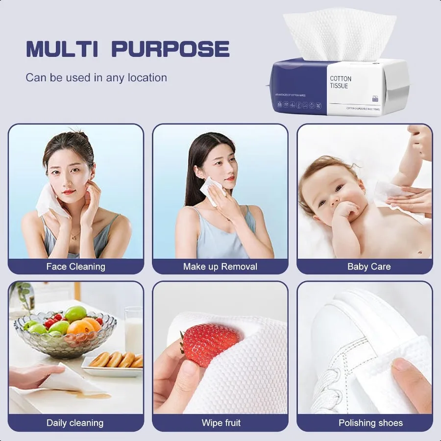 Face Towel 100 Count Face Towels for Washing Soft Cotton Dry Wipes Facial Cloths Towelettes for Washing and Drying Facial Tiss