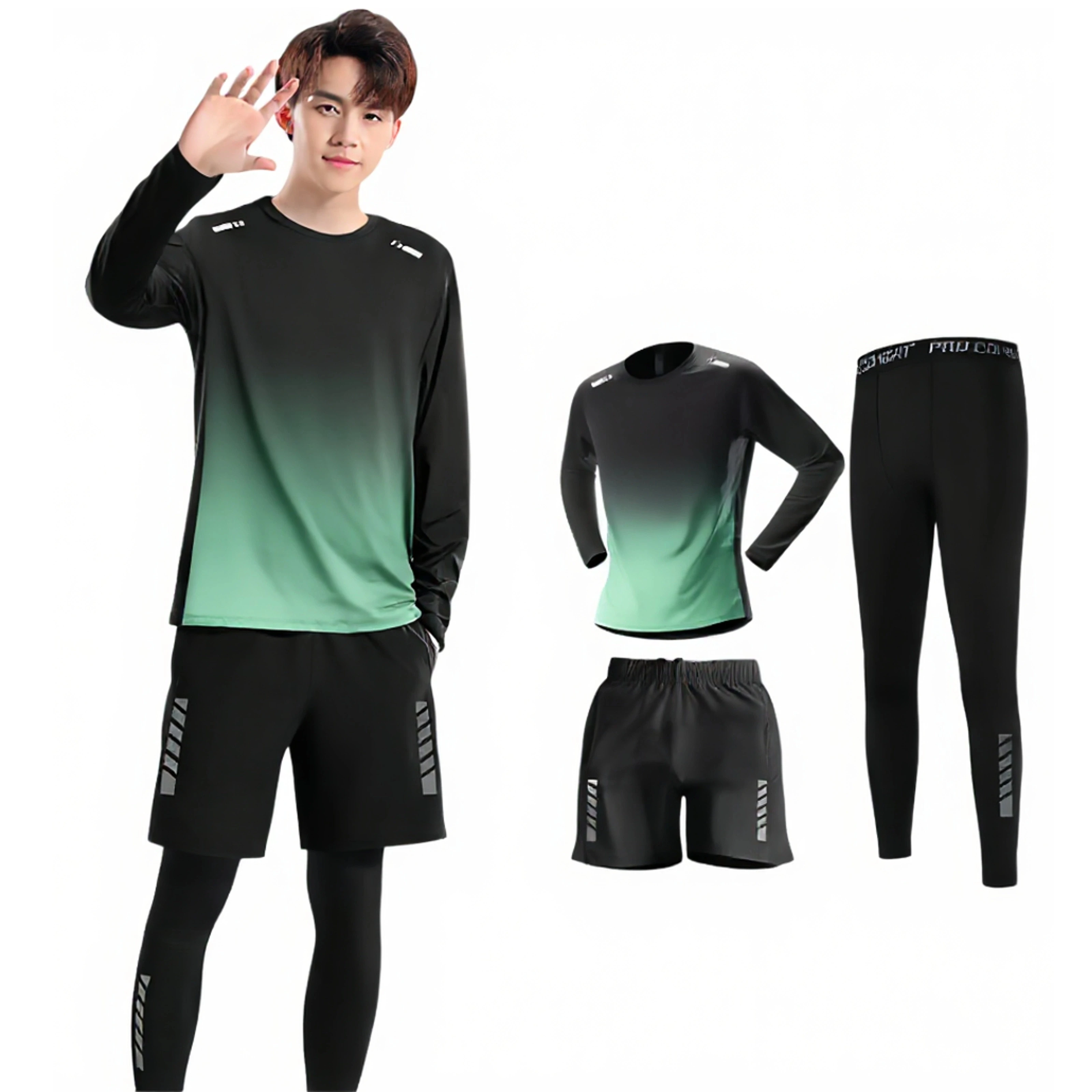 Set da 3 pezzi / 2 pezzi, protezione solare da uomo, abbigliamento da corsa mattutino per l'allenamento ciclistico, vestiti attillati ad asciugatura rapida