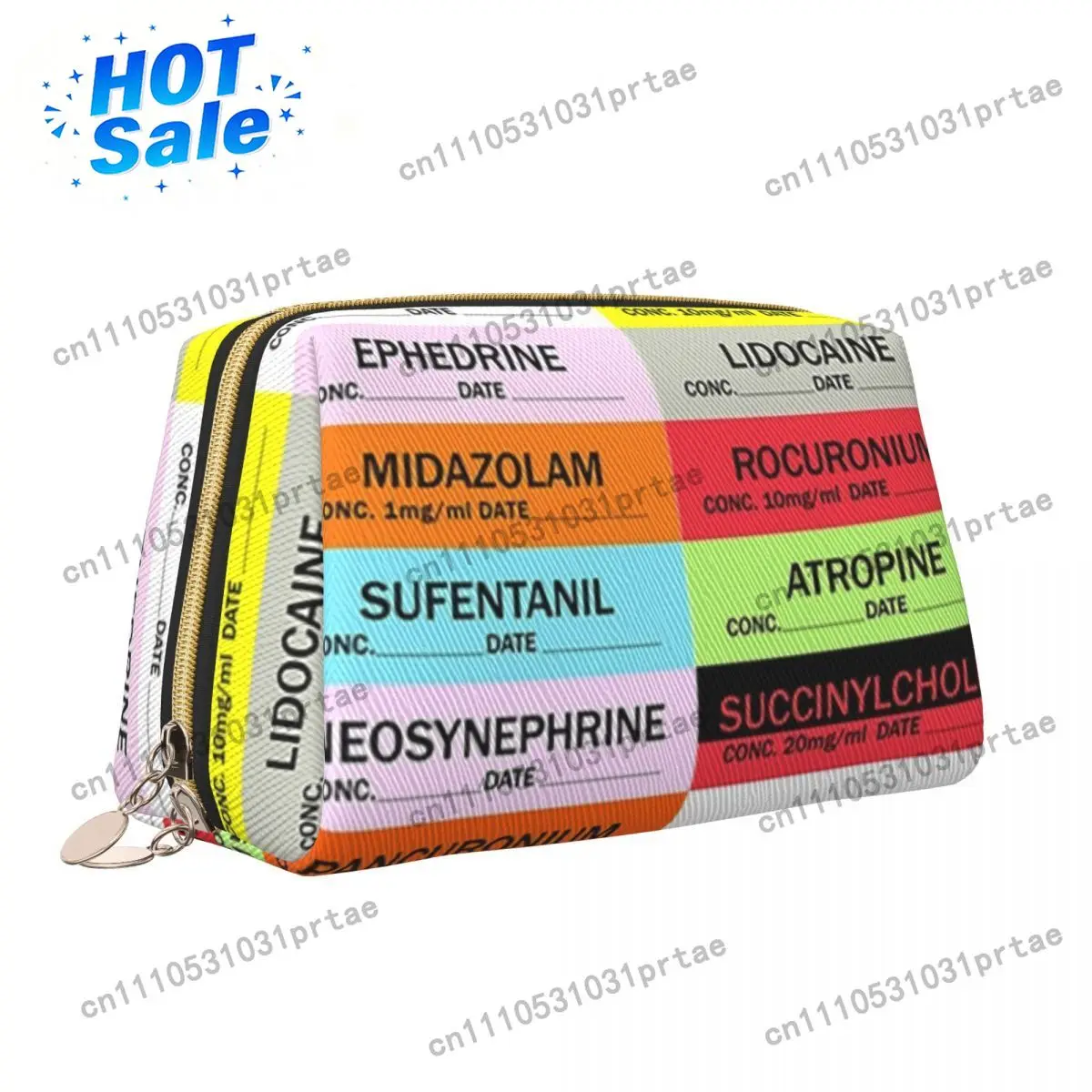 Anesthesia Medication Labels Makeup Bag for Women Travel Cosmetic Organizer Fashion Doctor Nurse Medicine Storage Toiletry Bags