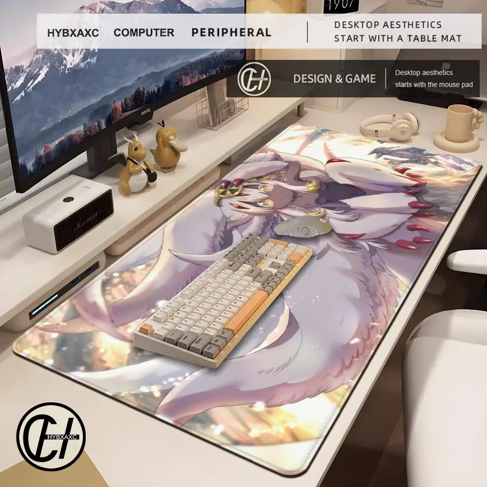 Black And White Mouse Pad Cartoon Made in Abyss Keyboard Desk Mat XXL Game Rubber No-slip Mouse Mat Gamer Riko Nanachi Mausepad