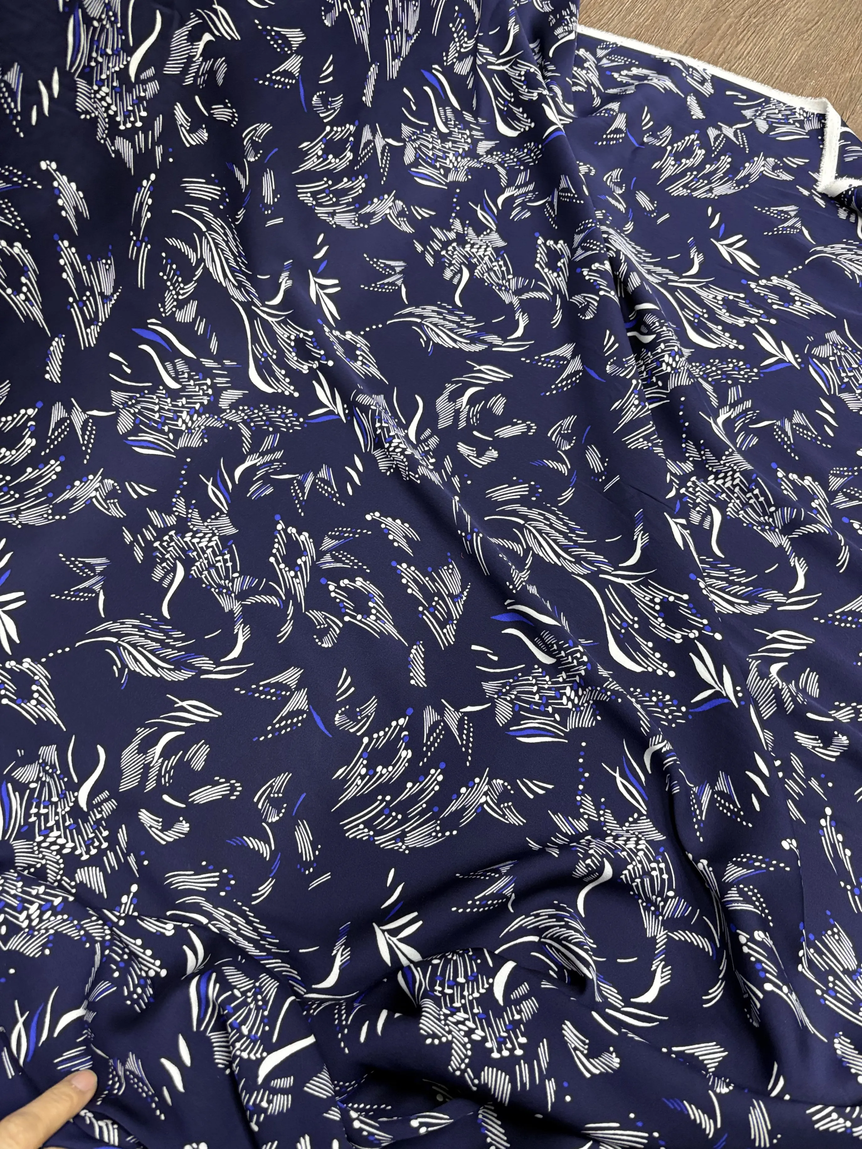Elastic Silk Double Joe Satin Fabric Blue Printed Silk Spring and Summer Shirt Dress Clothing Fabric