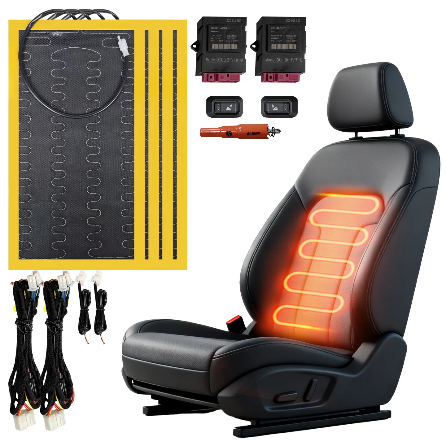 

Built-In Car Seat Heating Kit 12V Carbon Fiber Heating Pad with Switch & Wiring Harness Universal Fit