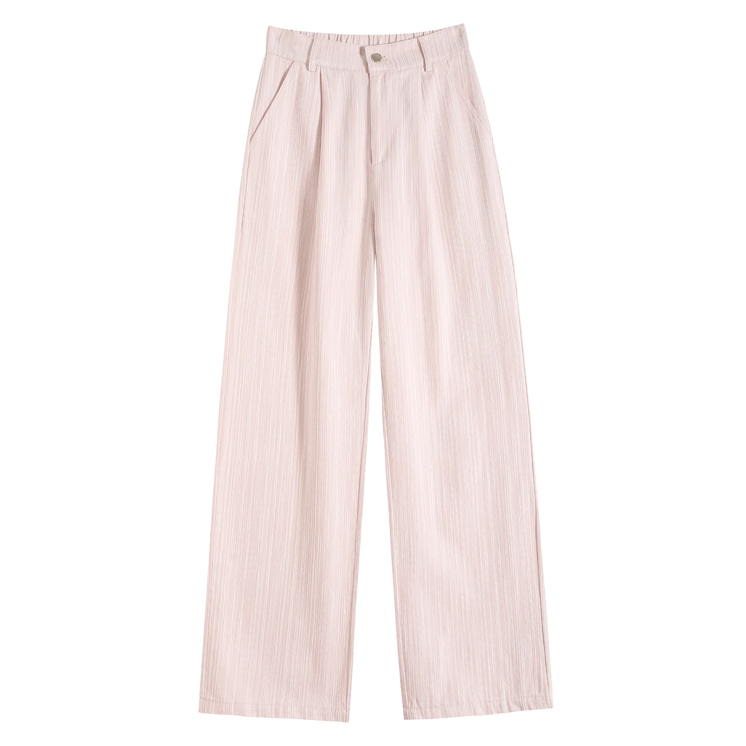 High Waist Blue Striped Suit Women's Wide Leg Pants Single Button Elegant Straight Loose Full Length Trousers Female 2025 New