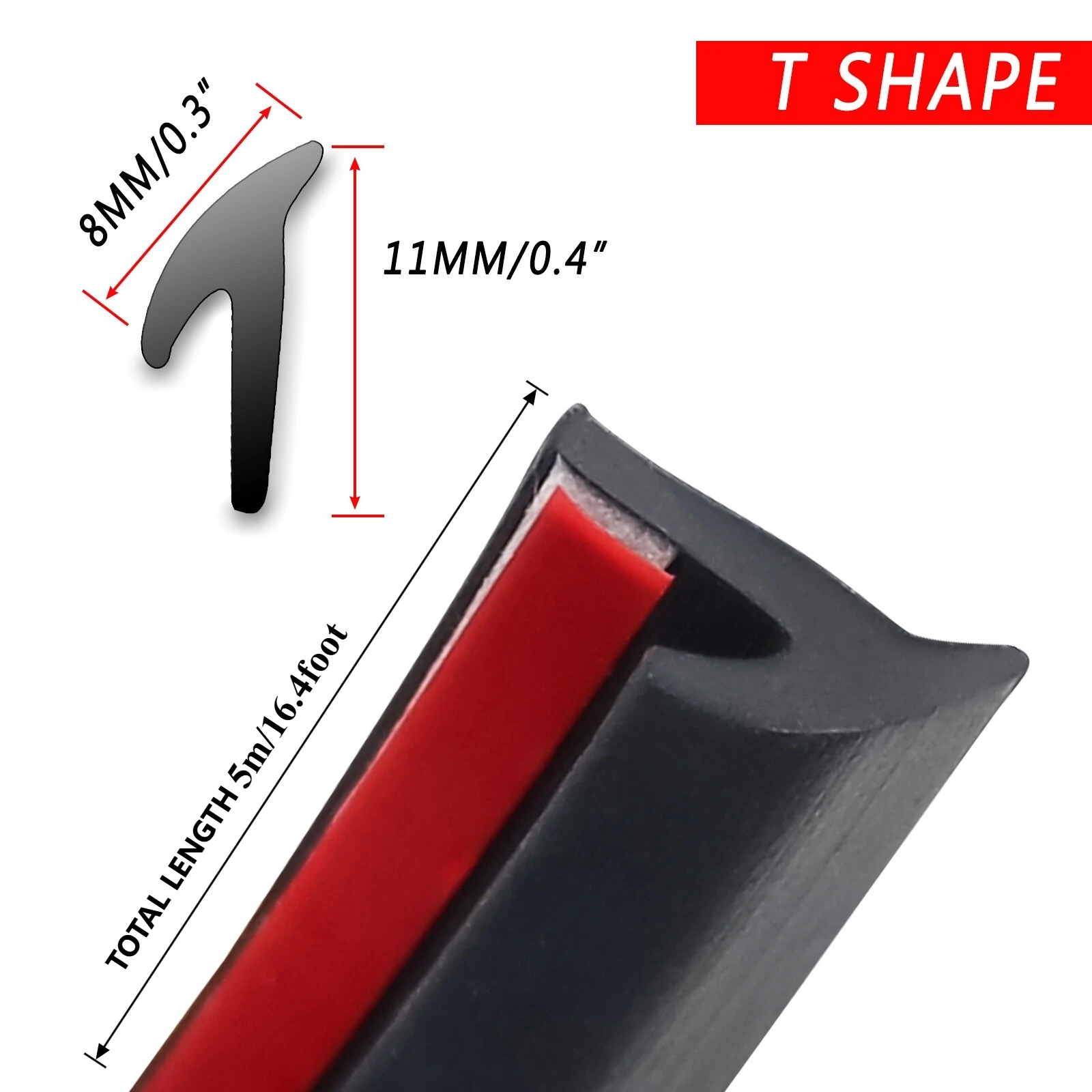 16FT Slanted T-type Rubber Seal Strip Car Fender Flare Wheel Arch Gap Trim Weatherstrip Noise Reduction Waterproof Protector