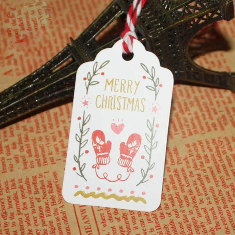 50 PCS Christmas Kraft Paper Labels Tags Merry for Gifts Present Hanging Painted