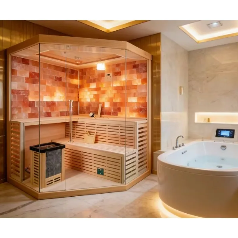 High Quality New Indoor 8 Person Traditional Heater Large Size Himalayan Salt Corner Cube Sauna For Hotel/villa Commercial