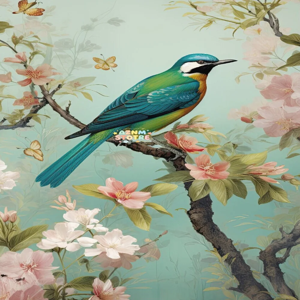 Traditional Chinoiserie Bird and Flower Budgie Heron Landscape Poster Canvas Printing Wall Art Pictures Home Interior Room De