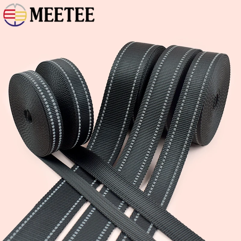 

5M Meetee 15-38mm Nylon Reflective Ribbon Bands Backpack Safety Strap Bias Binding Clothing Webbing Tape DIY Sewing Accessories